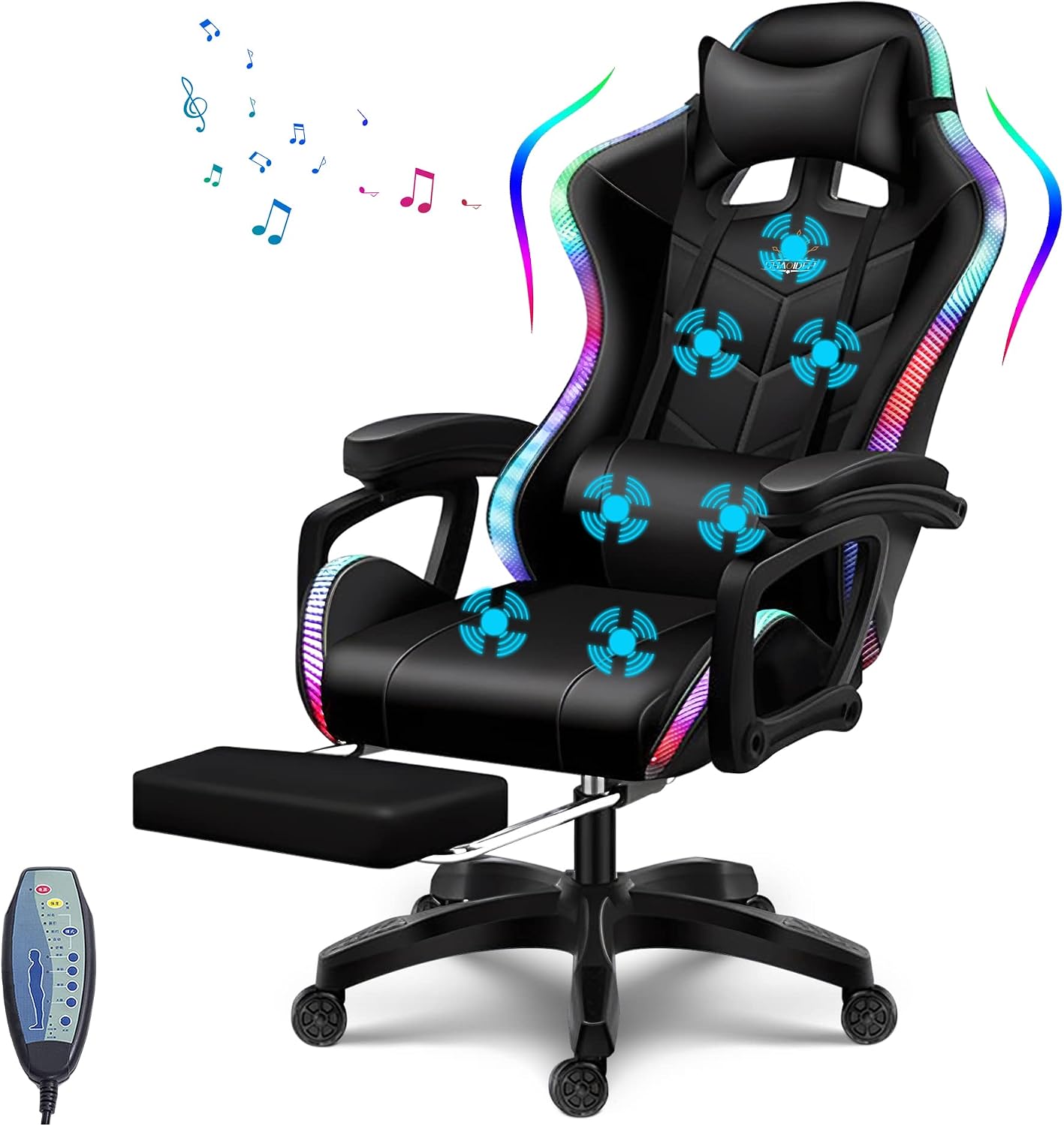 Gaming Chair for Teens or Adults Ergonomic Pro Video Game Chairs with RGB Lights and Speakers Reclining Computer Chair with Footrest High Back Massage Gamer Chair Big and Tall Office Desk Chair