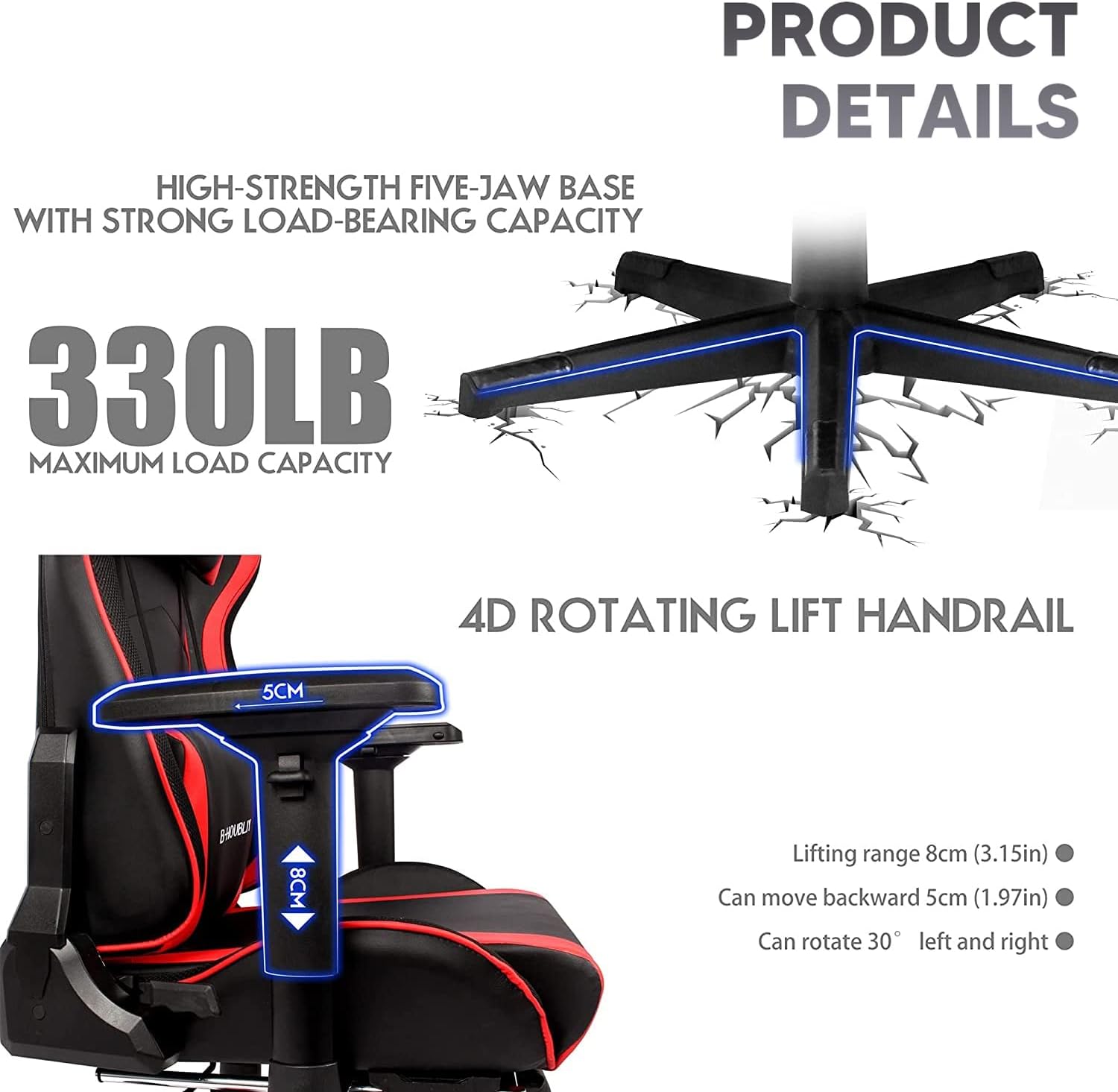 Gaming Chair High-Back Big and Tall Game Chair with Speakers and LED Lights Ergonomic Gamer Chair with 7-Point Massage Function for Adults Office Chair Recliner Chair with Footrest,Black