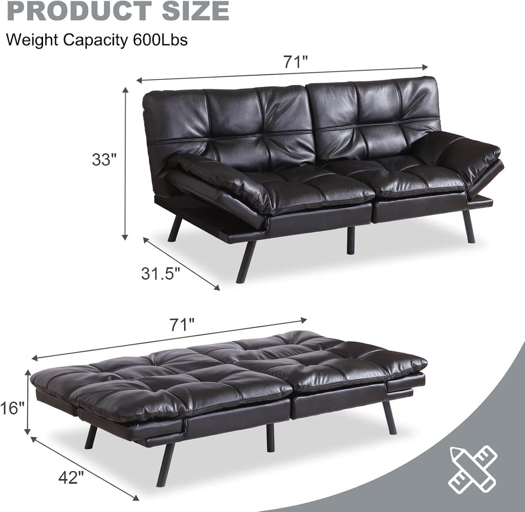 MUUEGM Futon Sofa Bed Convertible Couch,Memory Foam Futon Sofa Couch,Sleeper Futons Sofa Couches,Small Splitback Modern Loveseat Sofa Bed for Living Room,Office,Apartment,Faux Leather,Black.