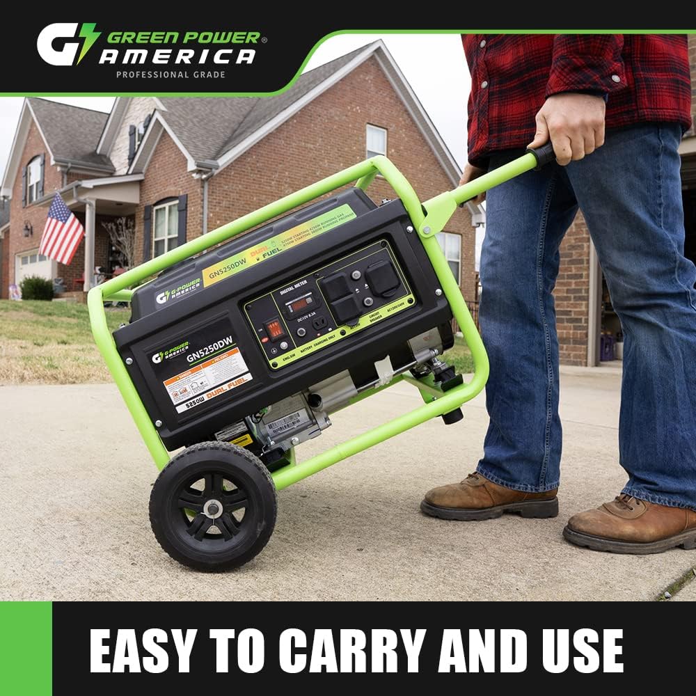 Green-Power America 5250W Dual Fuel Portable Generator - Gas or Propane Powered - Heavy-Duty 223cc Engine - Home Backup & RV Ready - 120V/240V AC Output - 4250 Running Watts