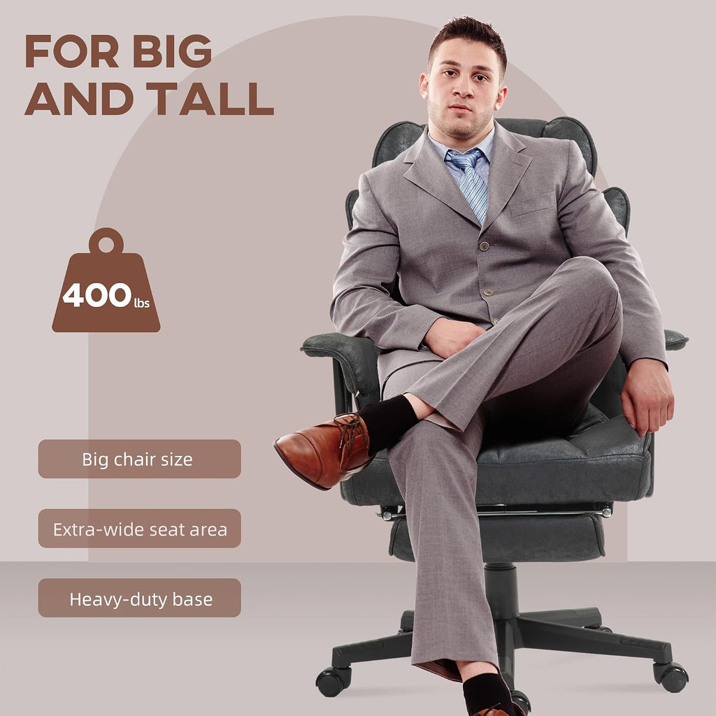 Ergonomic Office Chair with Vibration Massage & Heat, Big and Tall Reclining Computer Desk Chairs with Footrest, Lumbar Support, Swivel Rolling Wheels for Home Office Gaming Adults Chairs,Black
