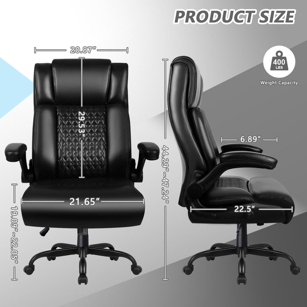 OFIKA Executive Office Chair Heavy Duty Office Chair Padded Flip Up Armrest, Computer Gaming Chair PU Leather Desk Chair, High Back Big and Tall Office Chair with Lumbar Support (Black)