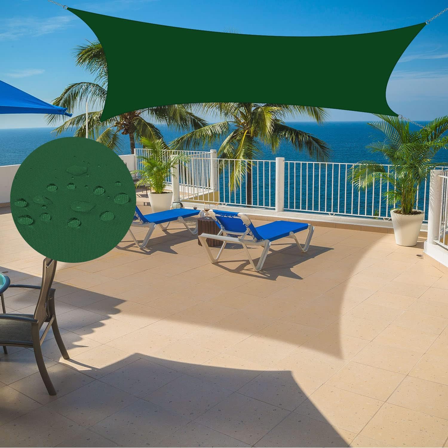 Terylene Waterproof Sun Shade Sail UV Blocker Sunshade Patio Rectangle Knitted 220 GSM Block Fabric Pergola Carport Awning 12' x 16' in Color Dark Green