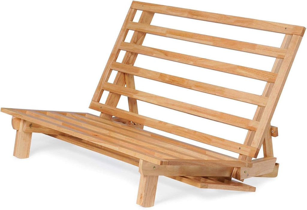 Nirvana FUTONS Queen Size Tri-Fold Wood Futon Sofa Bed Lounger Frame - (Space Saver, Natural Finish) Ideal for Small Spaces, RVs, and Dorm Furniture
