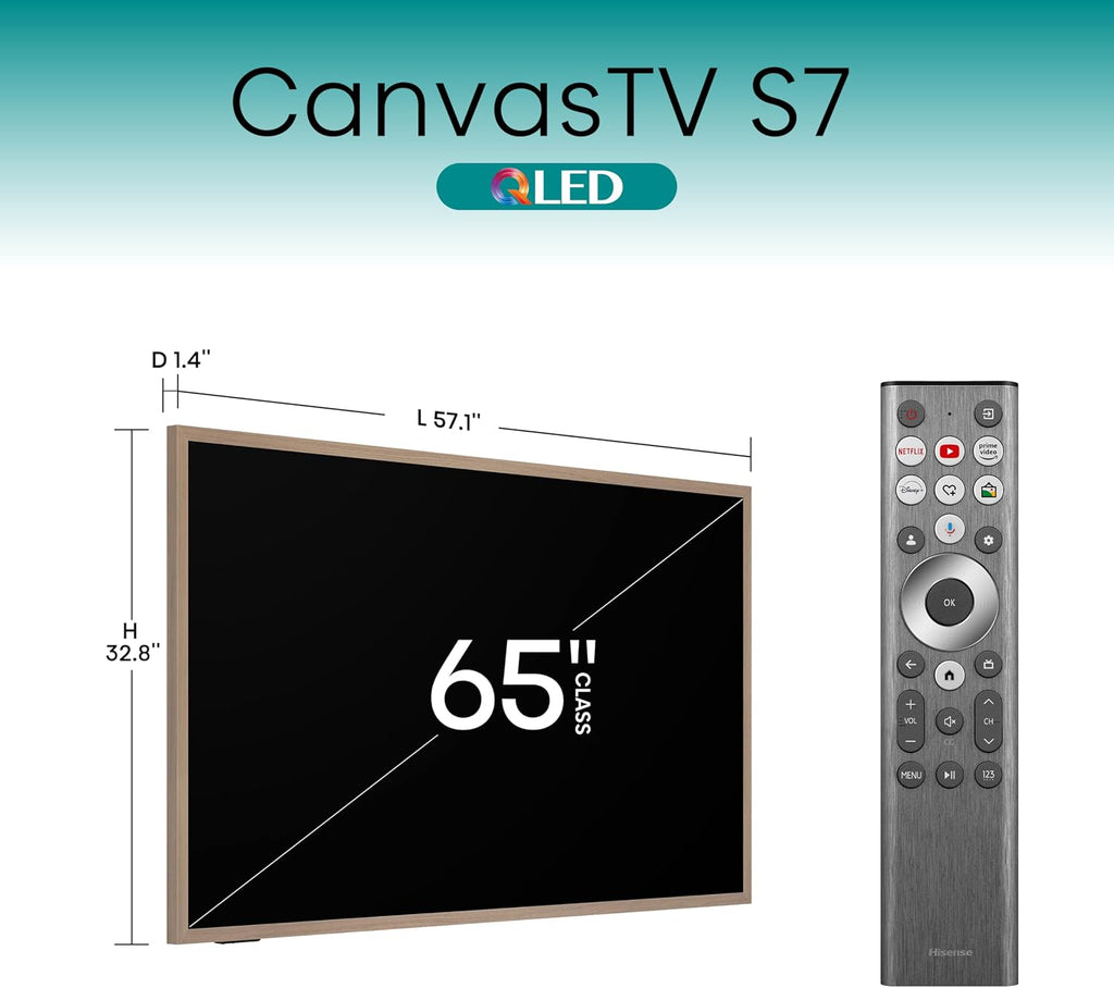 Hisense 65-Inch Class QLED 4K S7N CanvasTV™ Series Dolby Vision HDR Google Smart TV (65S7N) - 144Hz, Art Mode, Anti-Glare Panel, Hi-Matte Display, Frame & UltraSlim Wall Mount Included