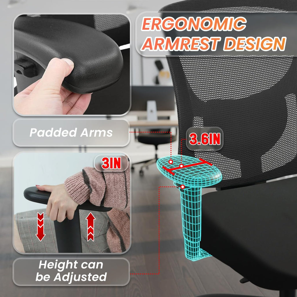 BestOffice Big and Tall 500 lb Mesh Office Chair Ergonomic High Back Desk Chair with Lumbar Support and Extra-Wide Seat for Home Office, Black