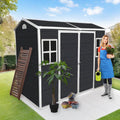 KUIKUI Outdoor Shed with Floor Included, Plastic Storage Sheds with Floor, 4x8 shed with 2 Windows and Lockable Door for Garden Tools, Carbon Black