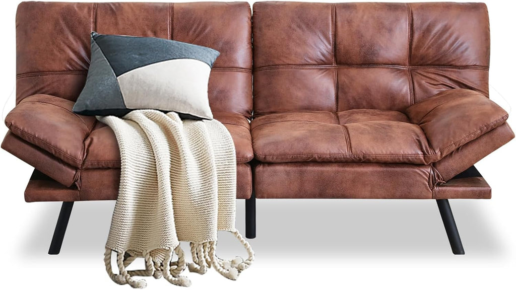 MUUEGM Futon Sofa Bed Couch Sofa, Memory Foam Futon Sleeper Sofa Loveseat Convertible Couch Bed for Small Compact Spaces, Apartment, Brown