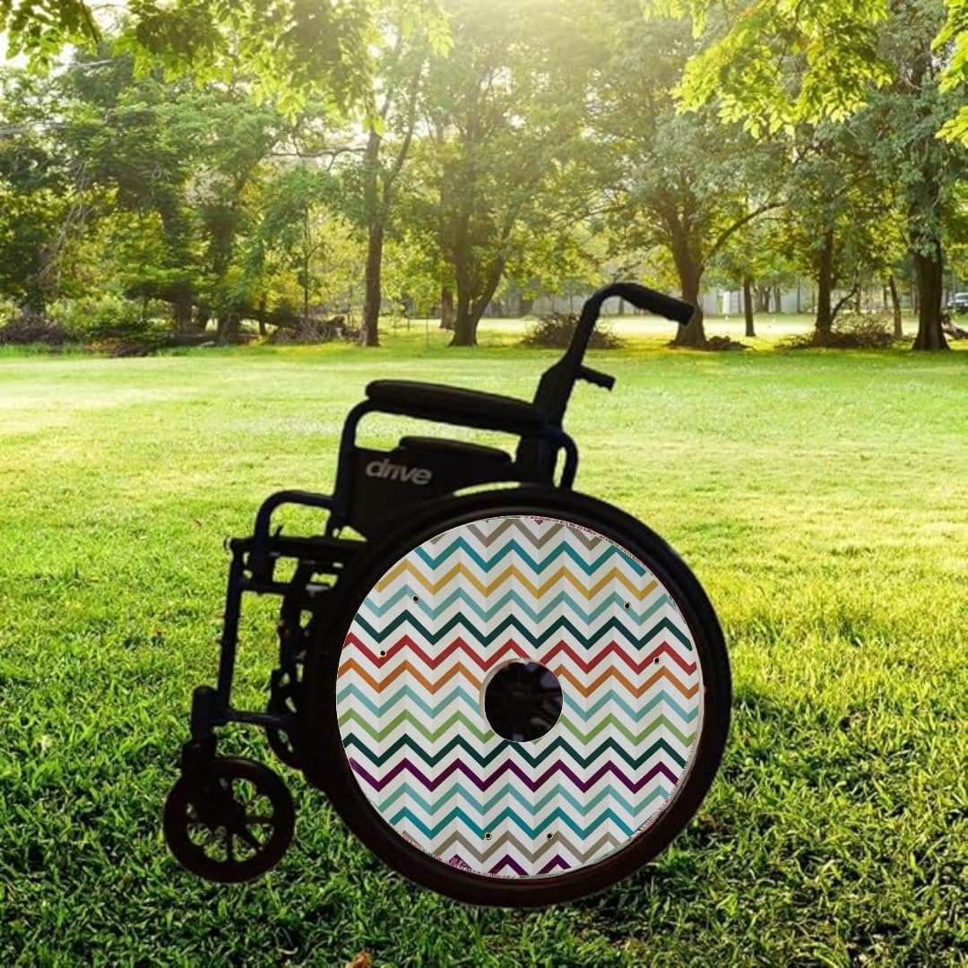 18 inches Wheelchair Wheel Covers Designer Cover for Wheelchair Wheels,Easy Install/Remove, Lightweight, Waterproof (Special Glow in The Dark Zigzag Pattern)