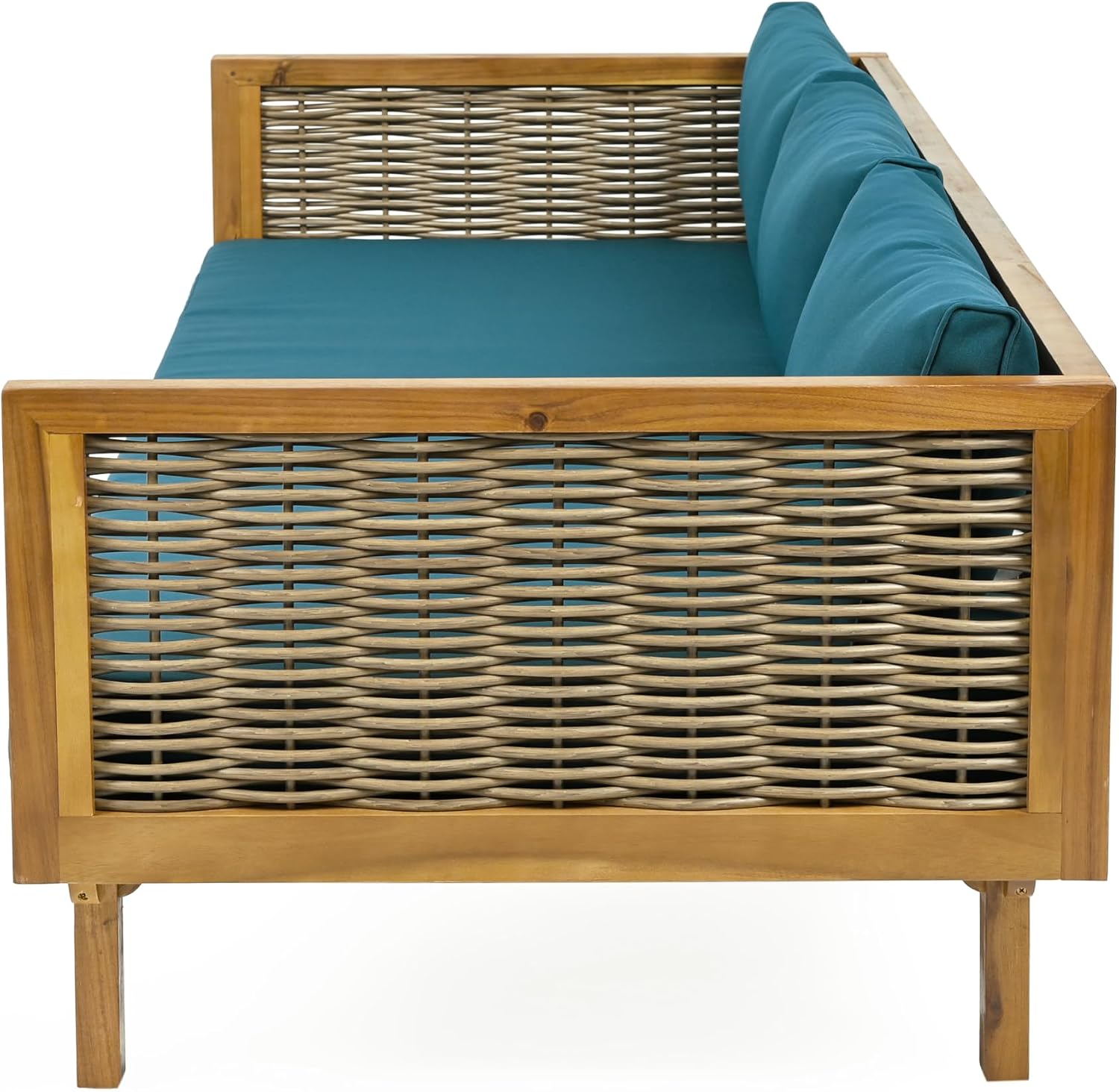 Merax 67.5' Outdoor Patio Daybed 3 Seater Sofa Bed,Acacia Wood Frame with Rattan Arm,Cushion & Pillow for Courtyard