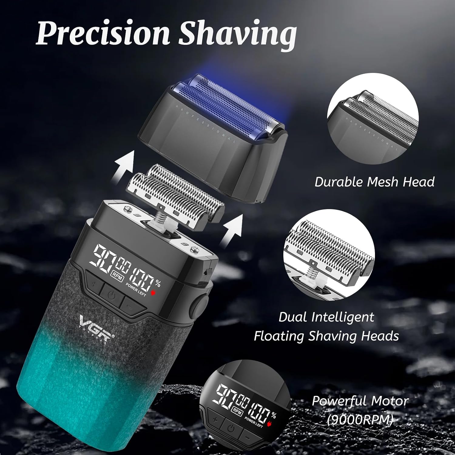 VGR 640S3 Professional 3 in 1 Hair Cutting Kit, 9000RPM Hair Clippers for Men Professional Hair Trimmer & Foil Shavers Set, Cordless Mens Barber Combo for Home, for Him(Green)
