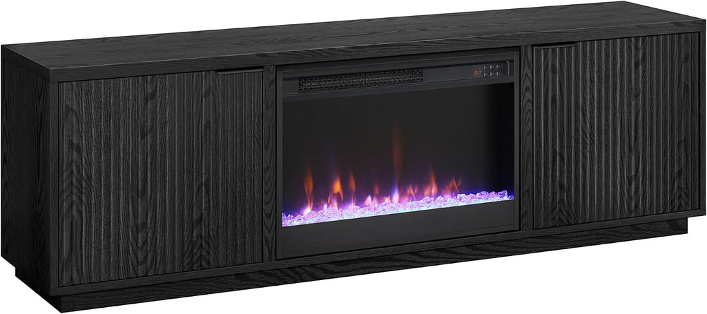 Henn&Hart Rectangular TV Stand with 26' Crystal Fireplace for TV's up to 78' in Black Grain, for Home, Living Room, Bedroom, Entertainment Room, Office
