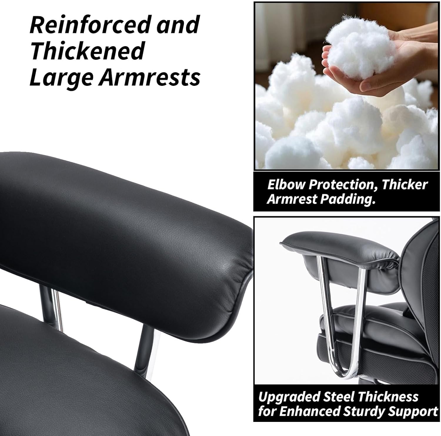 Efomao Big and Tall Office Chair 400lbs – High Back Executive Chair with Swivel Base, PU Leather Upholstery, Lumbar Pillow, Padded Armrests, and Rolling Wheels，Black Computer Chair