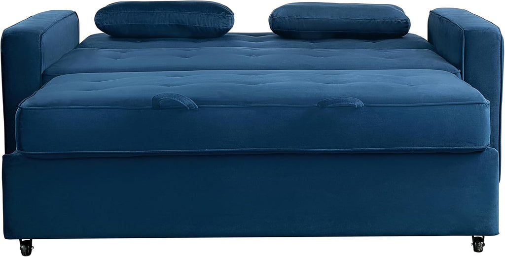 Serta Ainsley 72.6' Convertible Sleeper Sofa, Queen Size, Dreamcoil Comfort, Soft Velvet Fabric, Navy