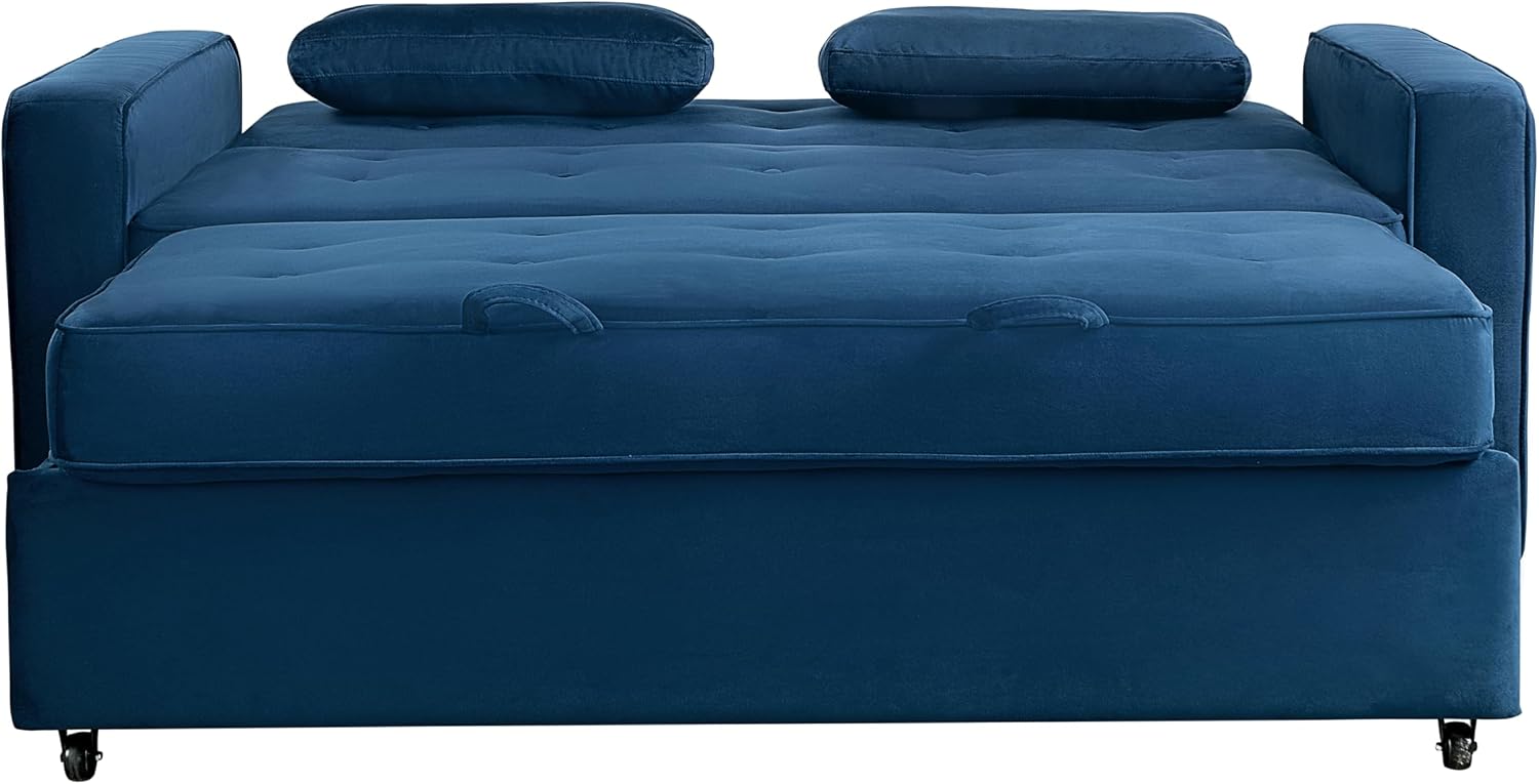 Serta Ainsley 72.6' Convertible Sleeper Sofa, Queen Size, Dreamcoil Comfort, Soft Velvet Fabric, Navy