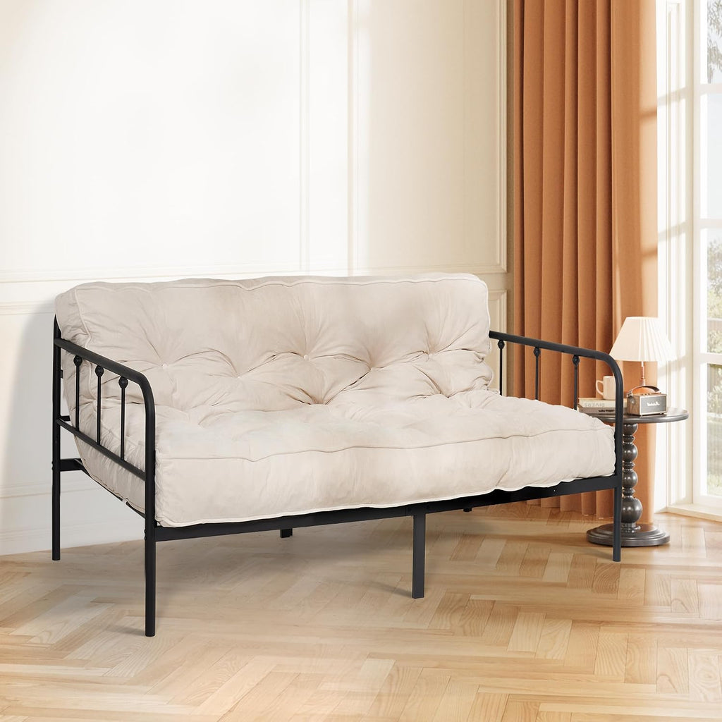DHMAKER 8-inch Futon Mattress Queen Size, Thick Futon Sofa Couch Bed Foldable Floor Sleeping Pad for Adults, Portable Floor Bed Mattress, Velvet Tatami Mat (Frame Not Included),White, 60'x80'