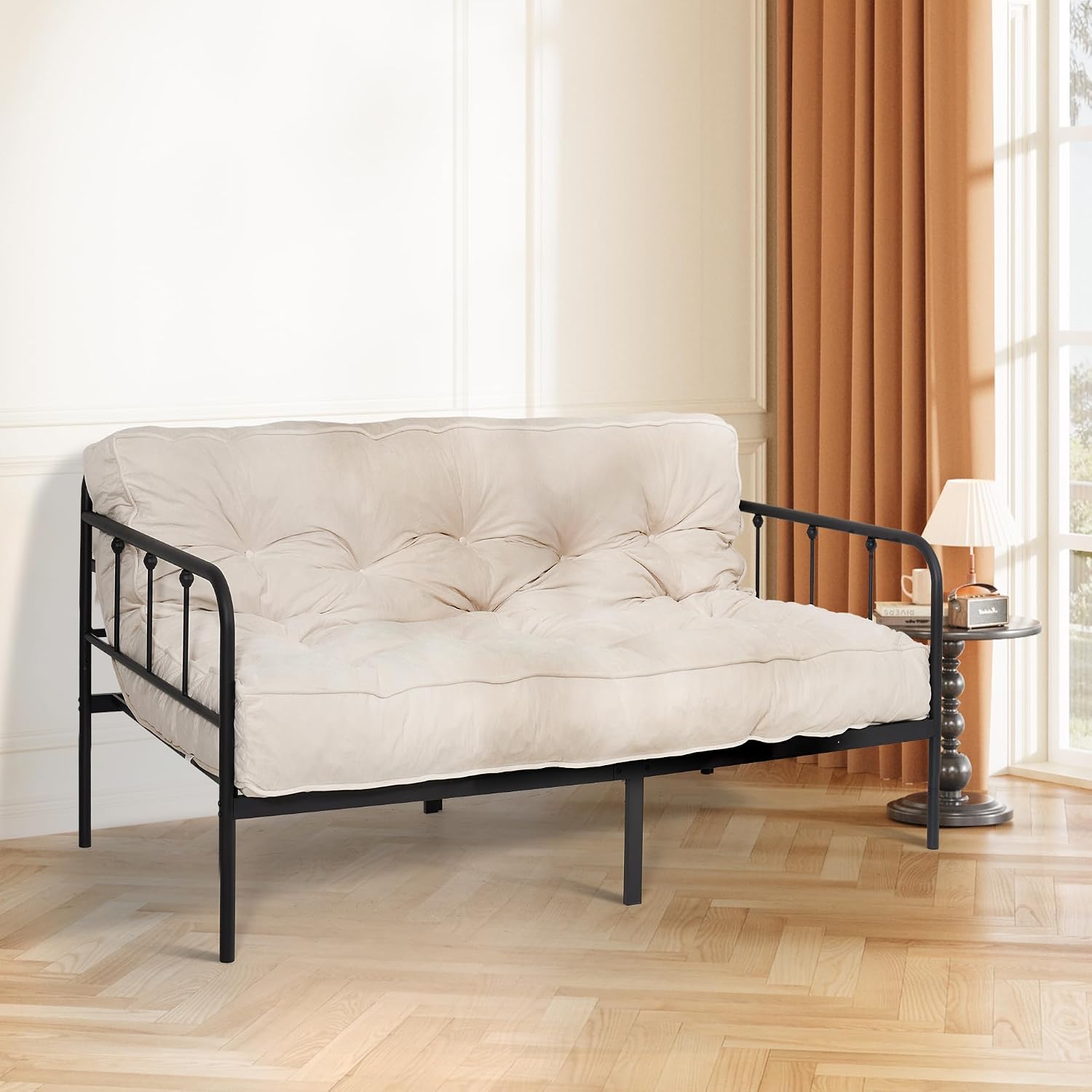 DHMAKER 8-inch Futon Mattress Queen Size, Thick Futon Sofa Couch Bed Foldable Floor Sleeping Pad for Adults, Portable Floor Bed Mattress, Velvet Tatami Mat (Frame Not Included),White, 60'x80'