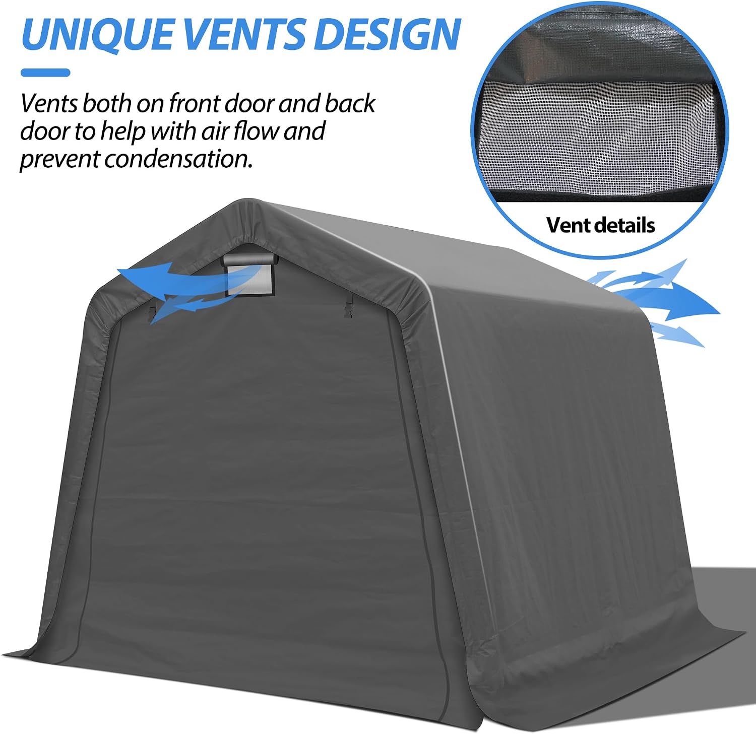 8' x 8' Outdoor Portable Storage Shed,Heavy Duty Portable Garage with Roll-up Zipper Door, Storage Shelter Shed for Generator, Vehicles,Motorcycle