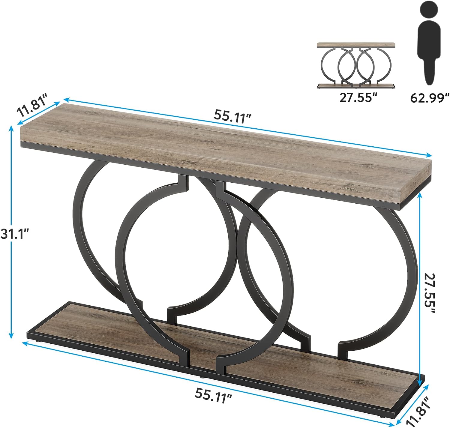 Tribesigns Console Table, 55-Inch Industrial Entryway Table with Geometric Metal Frame, Narrow Long Wood Accent Sofa Table for Living Room, Entrance, Hallway, Vintage Grey