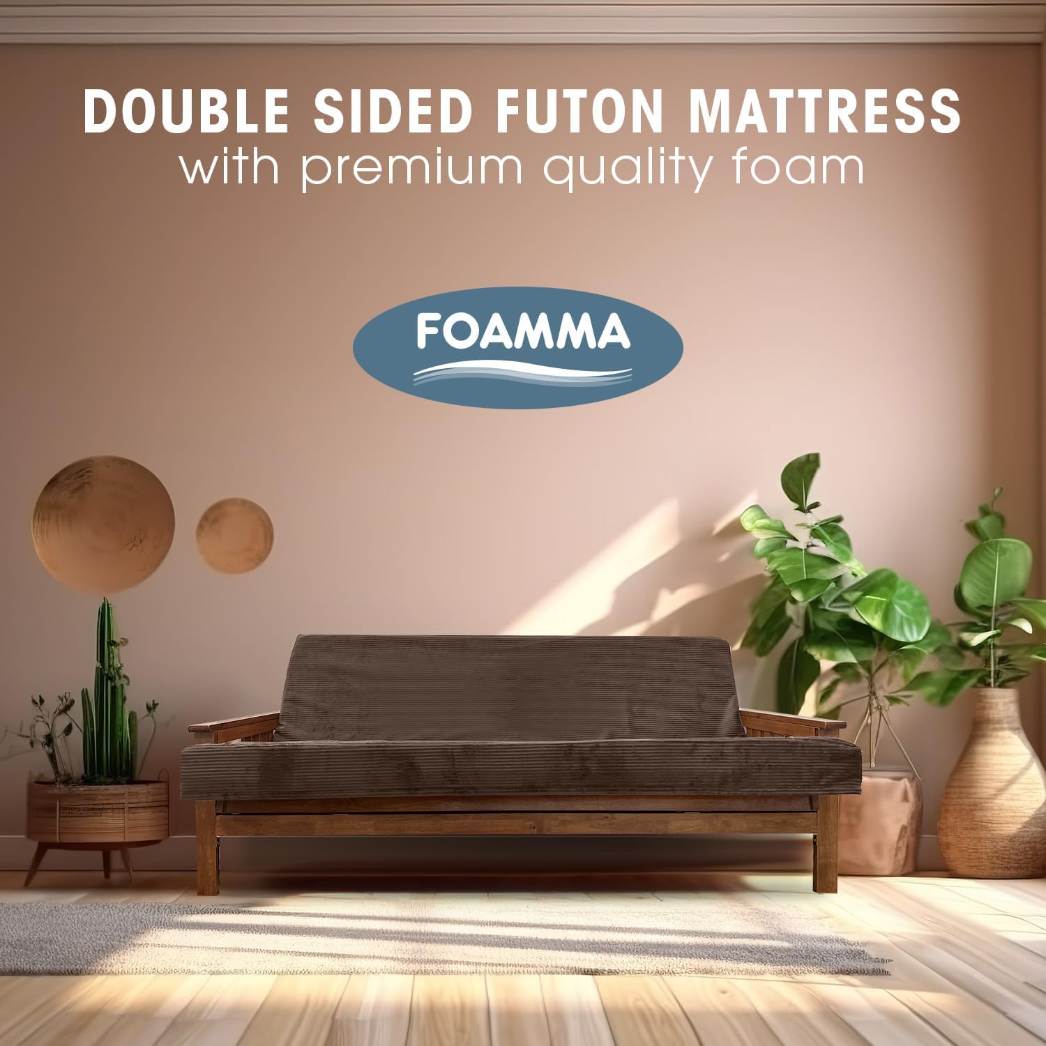 Foamma Memory Foam Futon Mattress, Double-Sided Foldout Couch Futon Mattress, 6' x 52' x 71' (Brown), Corduroy Fabric - Heavy Duty Sofa Bed, Thick Corded Cushion (Frame NOT Included)