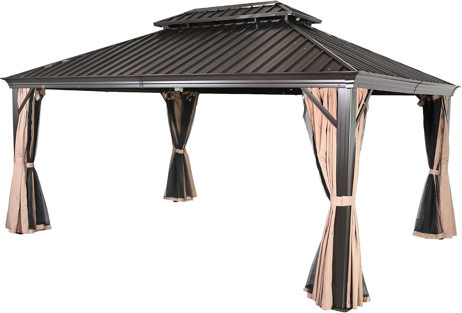 12' x 16' Aluminum Frame Outdoor Gazebo Tent with Mosquito Net and Polyeer Curtain