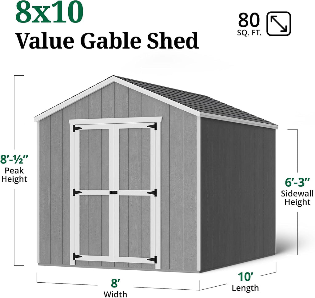 Little Cottage Co. 8x10 Value Gable Shed with Floor, Outdoor Wood Storage Do-It-Yourself Precut Kit