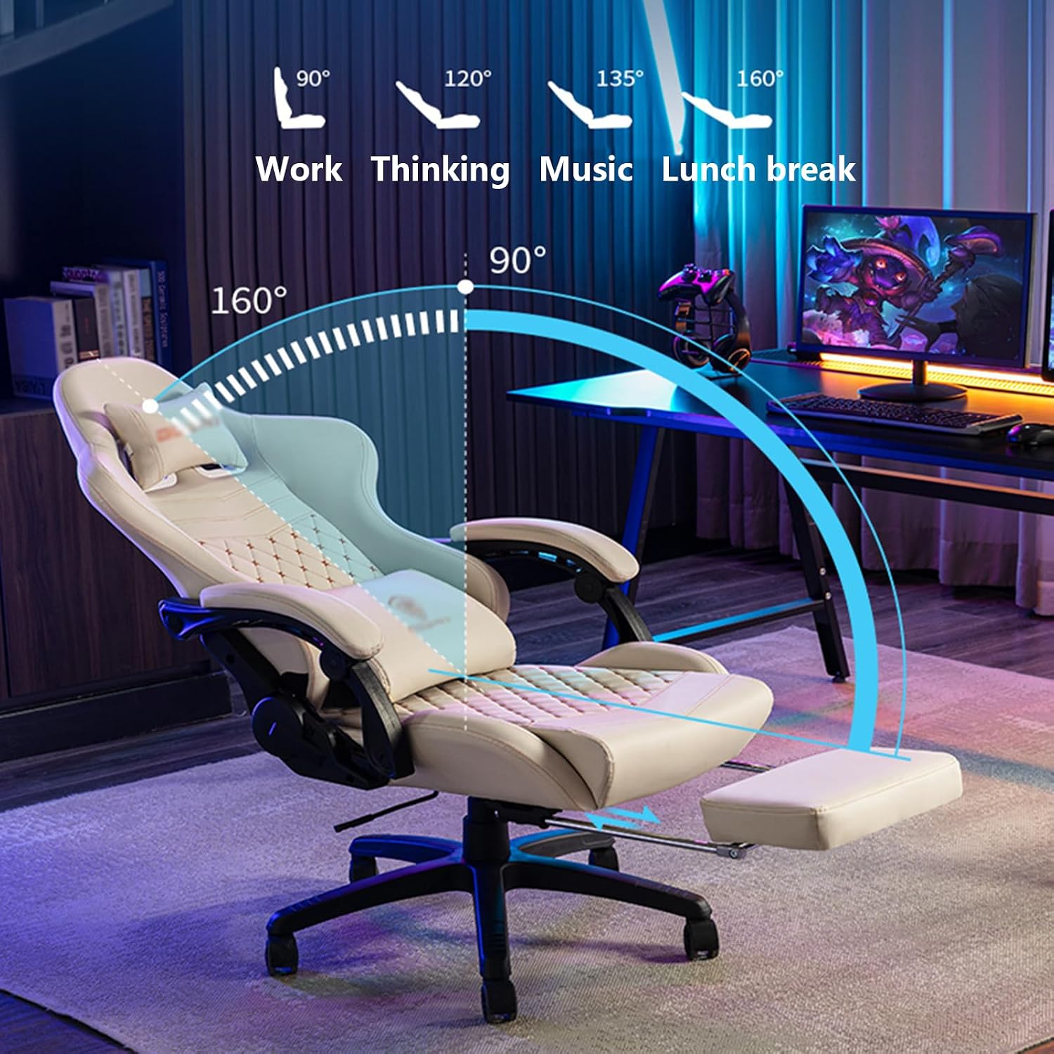 Gaming Chair Ergonomic Racing Computer Chair with Footrest Lumbar Support and Headrest Swivel Office Chair High-back Ergonomic Video Game Chairs with Linkage Armrests for Adults,One Size,Red