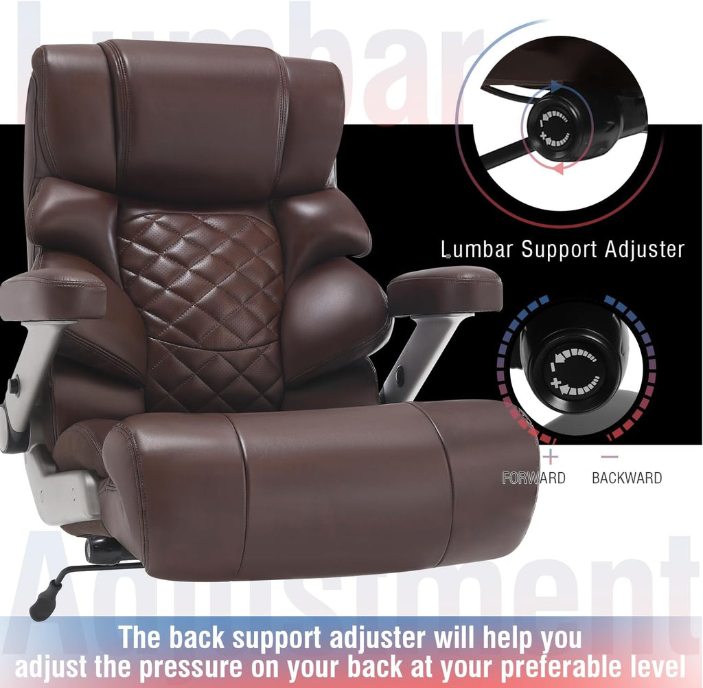 700lbs Big and Tall Office Chair - Adjustable Lumbar Support Heavy Duty Metal Base Quiet Rubber Wheels High Back Large Executive Computer Desk Swivel Chair, Ergonomic Design for Back Pain