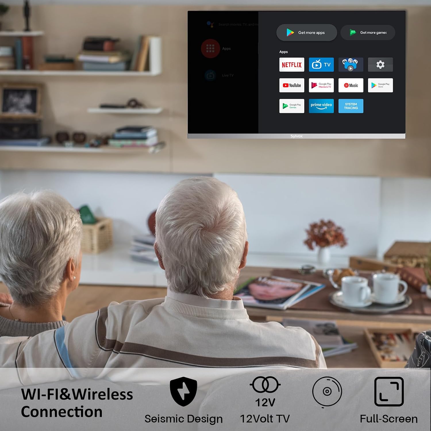 SYLVOX 32 Inch TV 12 Volt Smart TV FHD 1080P Digital Video Disc Player Built-in ARC CEC WiFi Wireless Connection Support, Suitable for RV Camper Kitchen Bedroom Boat(Limo Series),Black