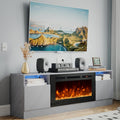 oneinmil Fireplace TV Stand with 36' Electric Fireplace, LED Light Entertainment Center, Modern Wood Texture Entertainment Stand with Highlight Storage Cabinet for TVs Up to 80', 70 inches, Grey
