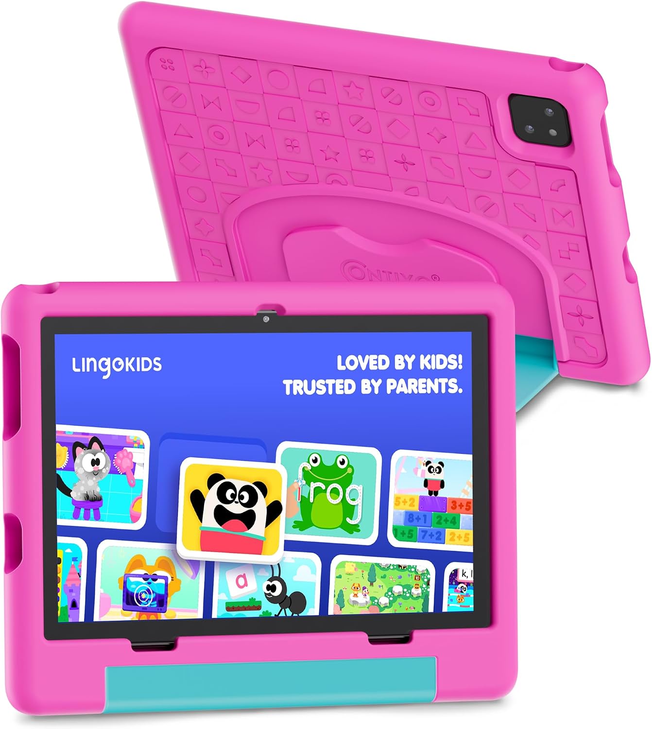 Contixo A10 Kids Tablet with 14 Apps, Lingokids & Epic, 10.1' HD Screen, Android 15, Parental Controls, WiFi, 4+64GB Storage, al Tablet for Kids Ages 3-12, Boys & Girls Gift, Pink