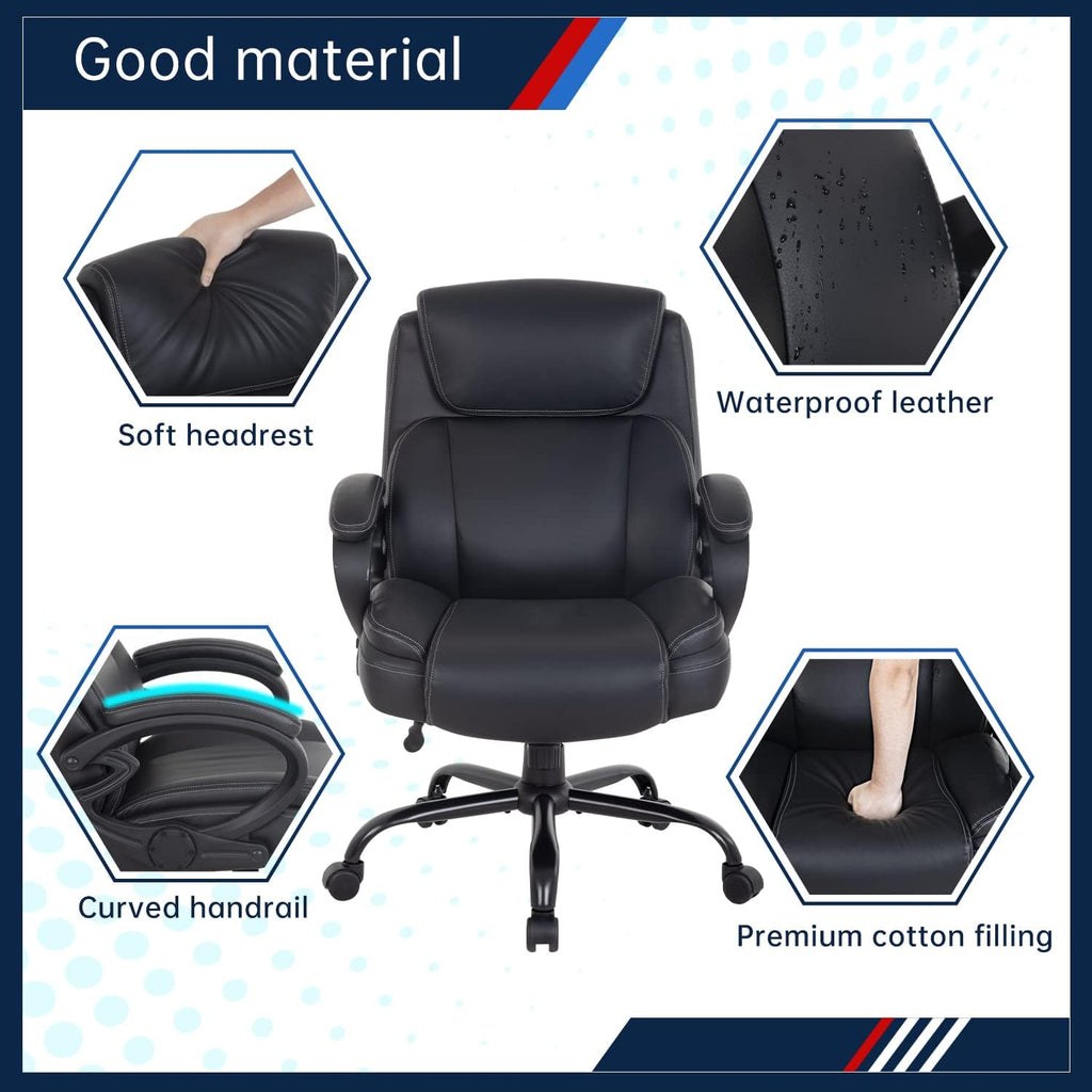 BLKMTY Big and Tall Office Chair for Heavy People 400 lbs Computer Chair PU Leather Adjustable Height Chair Executive Swivel Task Chairs with Armrests and Lumbar Support for Women, Black