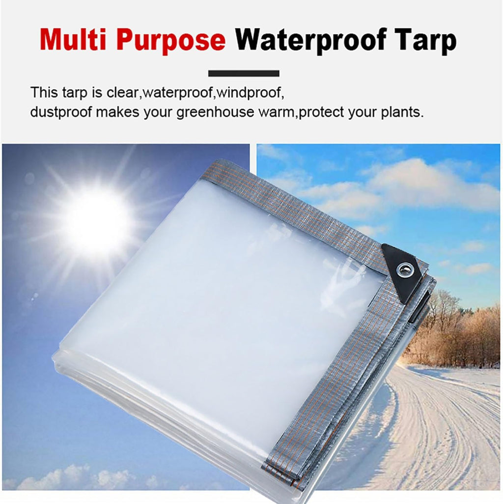 Transparent Tarps Clear Plastic Tarp with Grommets, 5 Mil Clear Tarps Waterproof Clear Tarpaulin Heavy-Duty Waterproof Cover for Patio Pergola Garden Canopy Rainproof(28x36 ft)
