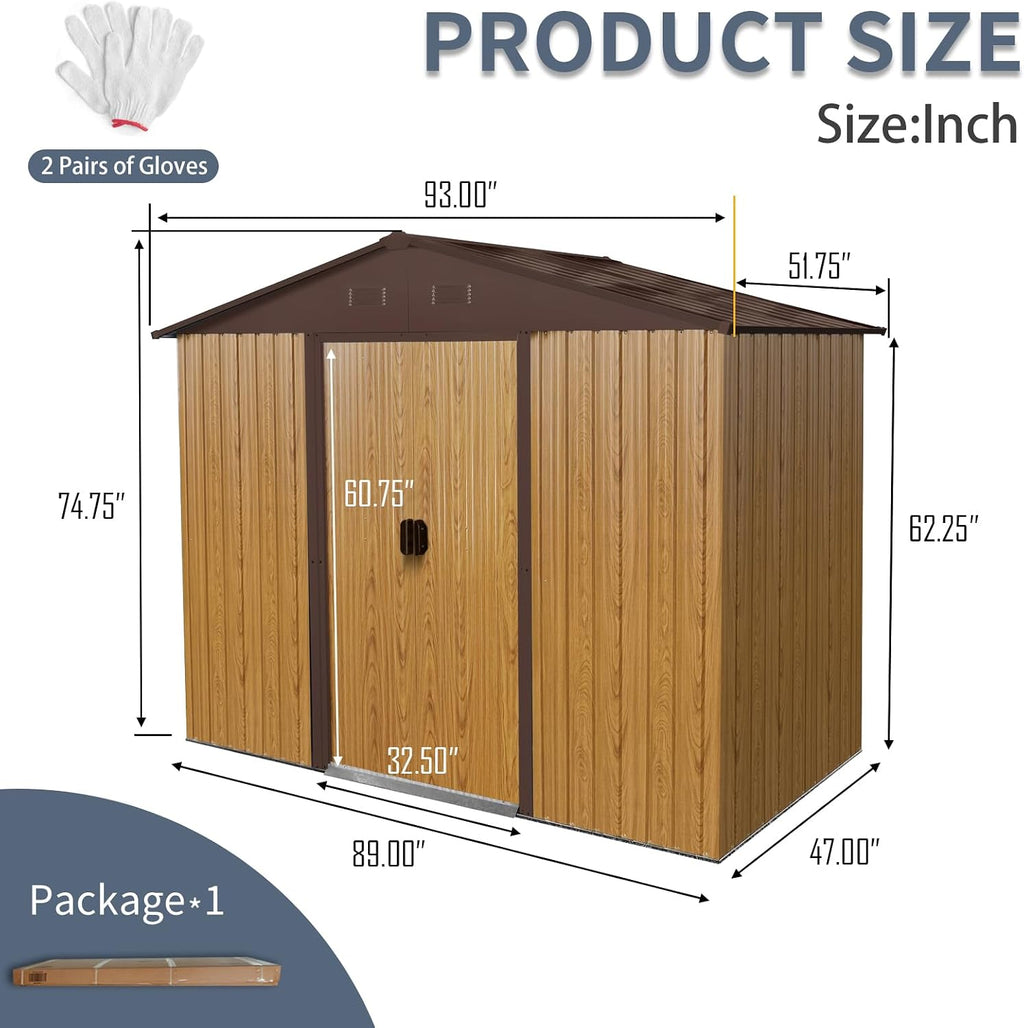 KEIKI 8x4 FT Outdoor Metal Storage Shed with Peaked Roof,Air Vents and Lockable Sliding Door for Garden Yard Lawn