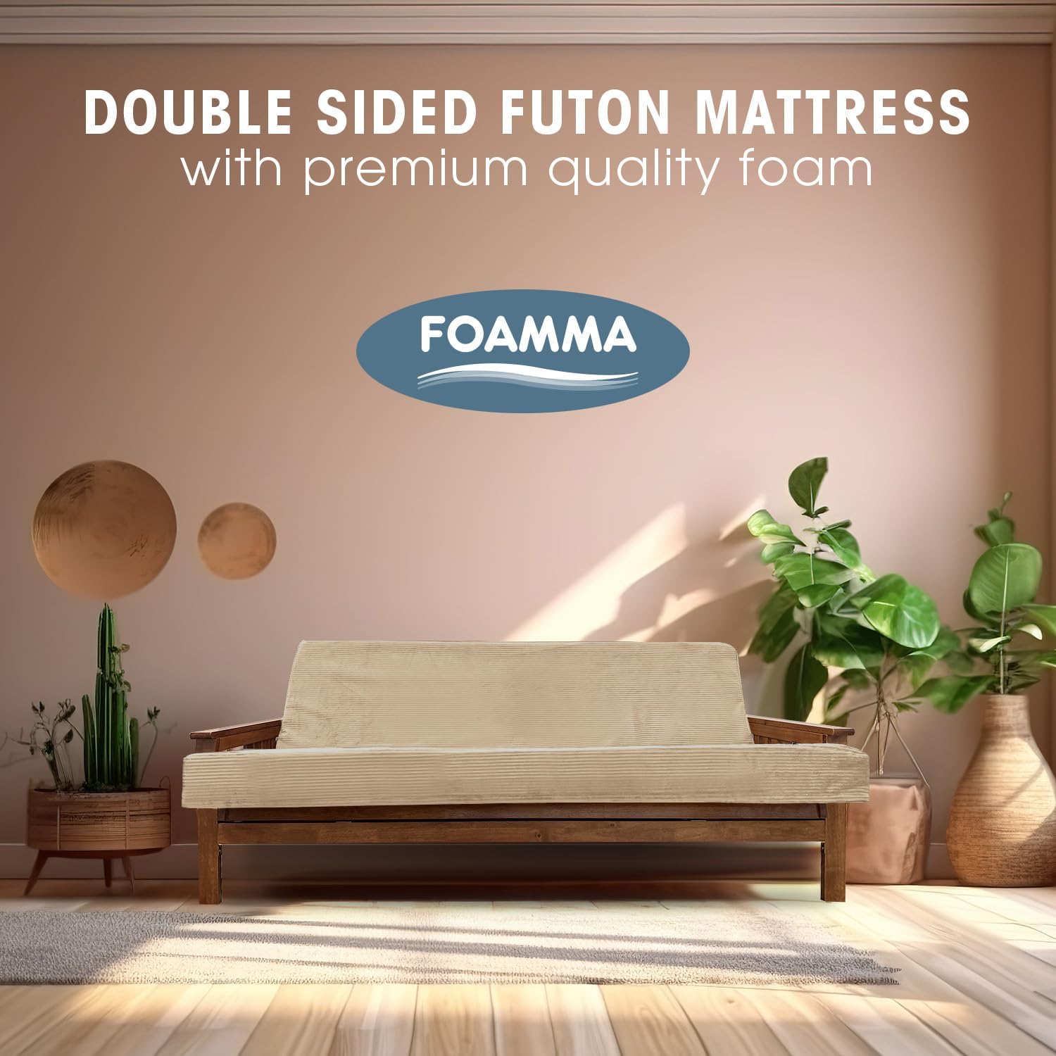 Foamma Memory Foam Futon Mattress, Double-Sided Foldout Couch Futon Mattress, 6' x 54' x 80' Full XL (Beige), Corduroy Fabric - Heavy Duty Sofa Bed, Thick Corded Cushion (Frame NOT Included)