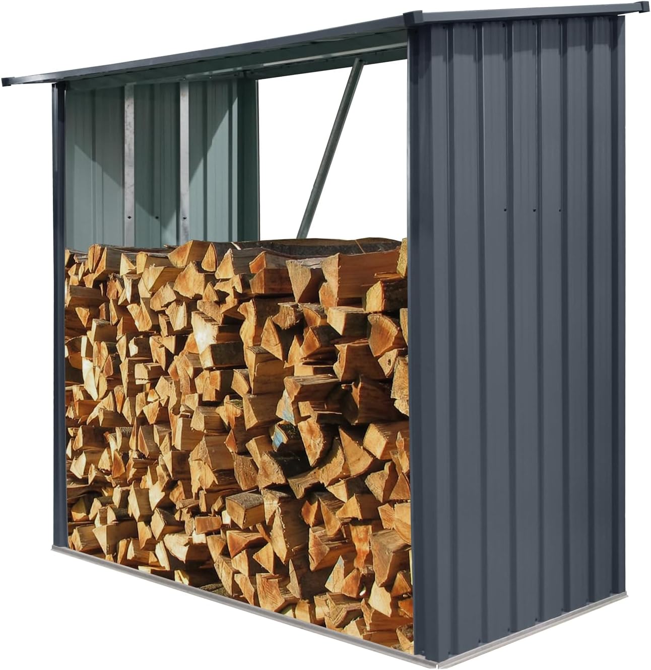 JT 7 x 3 FT Metal Firewood Rack, Galvanised Steel Garden Log Storage Shed, Metal Firewood Shed Holder, Outdoor Log Rack for Backyard, Black