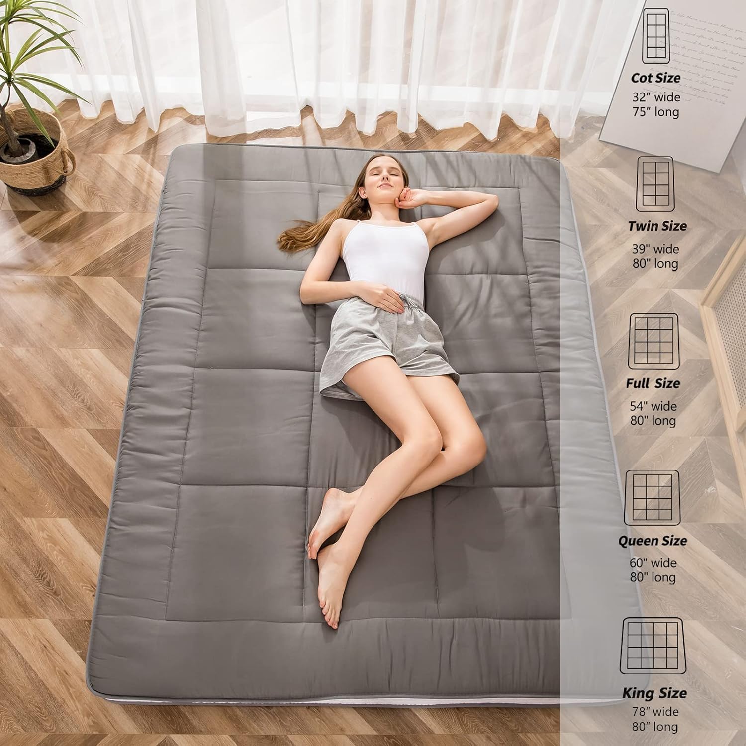 MAXYOYO King Futon Mattress Foam Mattress Topper, Japanese Floor Mattress Foldable Mattress Futon Mattress Pad Guest Mattress, Extra Thick Folding Floor Couch for Adults, Dark Grey King Size