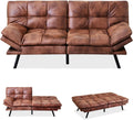 MUUEGM 71' Convertible Futon Sofa Bed, Upholstered Small Futon Couches with Adjustable Backrest, Loveseat Sleeper Bed for Compact Living Room Studio Office (Saddle Brown)