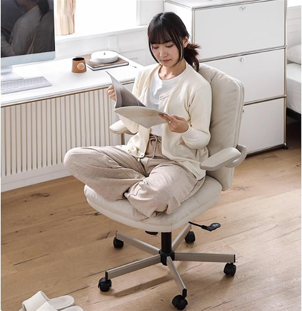 Computer Gaming Chair White Fabric Art Executive Office Chair Ergonomic Home Desk Chair with Padded Flip-up Arms Swivel Rolling Chair for Adult Working Study