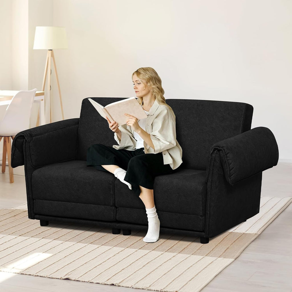 FHFO 65' Loveseat Sleeper Couch for Small Spaces, 3 in 1 Pull Out Sofa Bed Convertible Sleeper Sofa Comfy Sofabed for Living Room, Bedroom, Apartment, Black