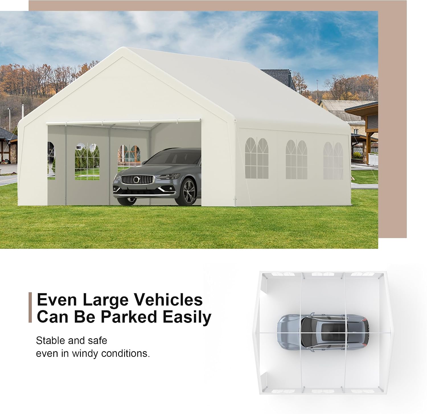 GOJOOASIS 20' x 20' Heavy Duty Carport with Roll-up Visual Windows, Reinforced Party Tent with Removable Sidewalls & Doors for Parties, Wedding, Outdoor Events, Car Canopy with All-Season Tarp, White