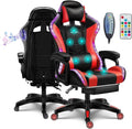 Gaming Chair with LED Light Ergonomic Video Game Chairs with Bluetooth Speakers Adjustable Armrest Height PU Leather Racing Chair Computer Office Swivel Chair for Adult Teens,Red