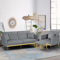 2 Pieces Velvet Sofa Set with Adjustable Armrest and Backrest, 70' Convertible Futon Sofa Bed & Mordern Accent Chair with Ottoman for Living Room, Bedroom, Grey