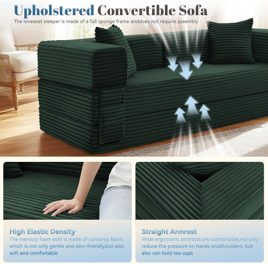 Convertible Sofa Bed,5-in-1FoldIing Couch Bed with Removable Armrests,Modular Futon Sleeper Sofa in Box with Pull Out Beds,Compression Boneless Couch for Living Room,Deep Green