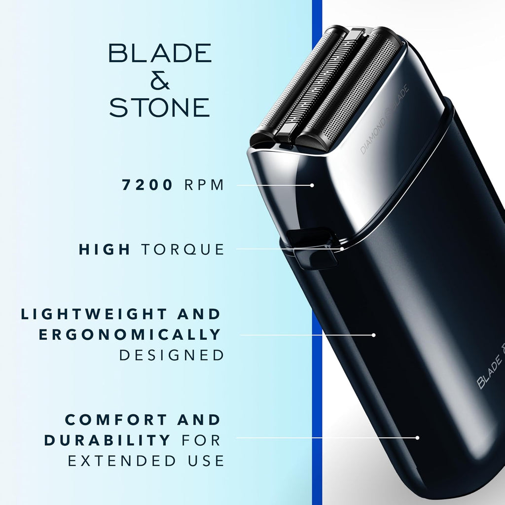 Blade & Stone PS501 Foil Shaver for Men – Dual Foil Cordless Shaver with Graphene-X Blades and 8000 RPM Digital Motor – All-Metal, Rechargeable Wet and Dry Razor – Dark Night