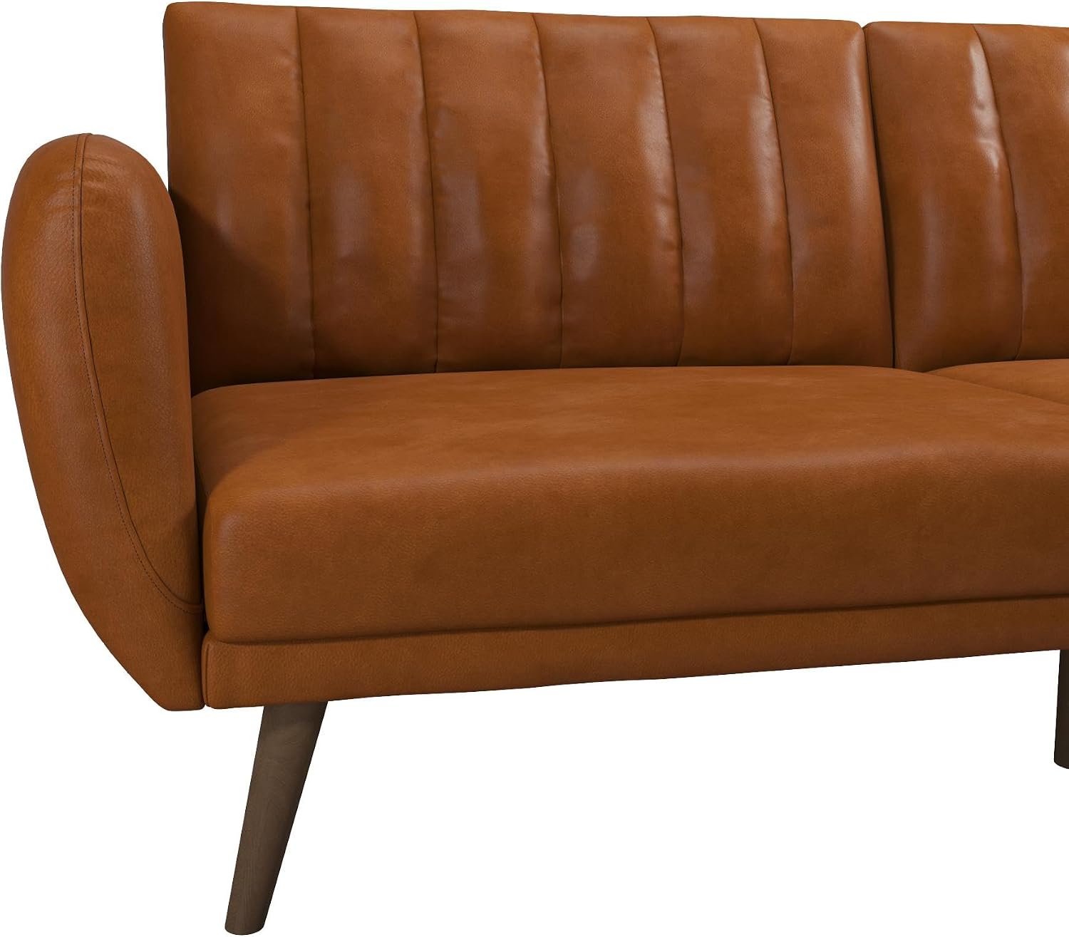 Novogratz Brittany Futon Sofa Bed and Couch Sleeper, Camel Faux Leather