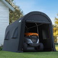 ADVANCE OUTDOOR 7x12 ft Shelter Storage Shed Steel Metal Round Peak Roof Portable Garage Carport for Motorcycle, Boat, or Garden Tools with 2 Roll up Doors & Vents, Gray
