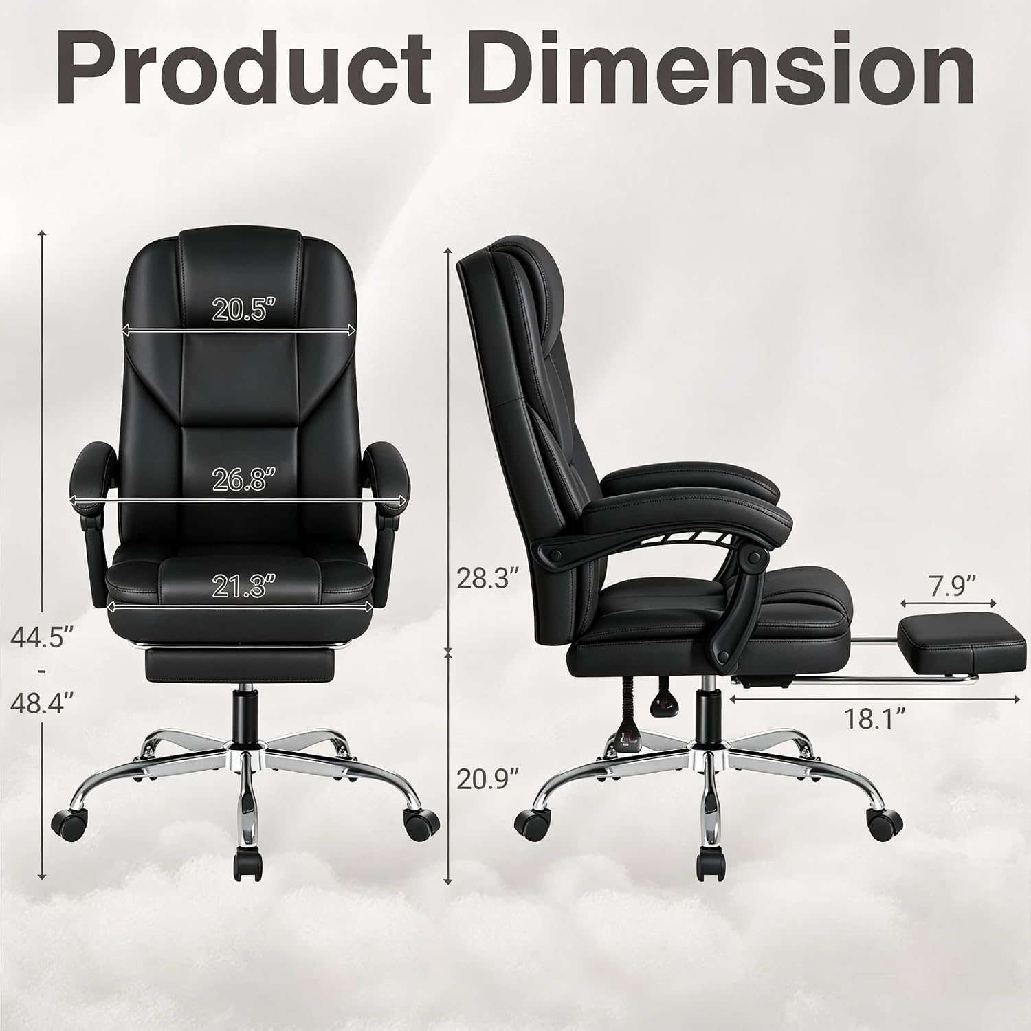 Shahoo Executive Office Chair with Massage, Ergonomic Reclining High Back Leather Seats with Footrest and Lumbar Support, Big and Tall, 400Lbs Heavy Duty, Dark Black