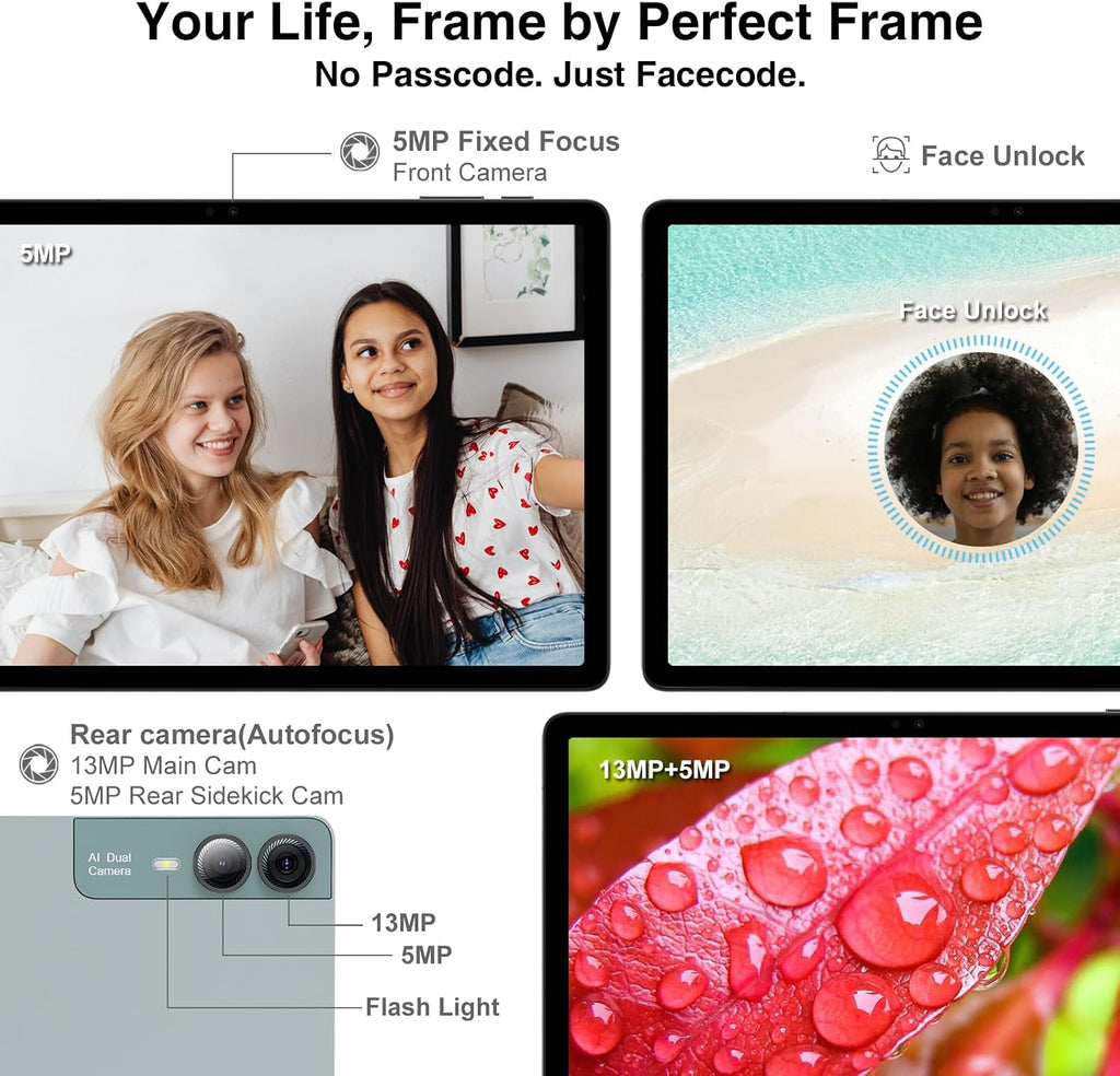 2026 Latest 11 inch Android Tablet, 18GB RAM 128GB ROM, 1TB Expandable, 2K Display, T616 Octa-Core, 13MP+5MP+5MP Camera, 9000mAh Battery, GPS, Face ID, Quad Speakers, Tablet with Keyboard and Pen