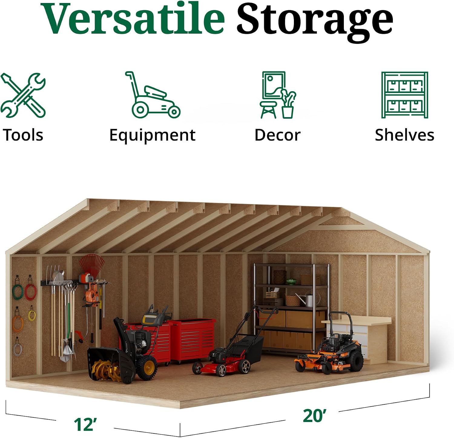 Little Cottage Co. 12x20 Value Gable Shed with Floor, Outdoor Wood Storage Do-It-Yourself Precut Kit